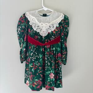VTG Ruth of Carolina Girls 2T Christmas Dress Floral Lace Cottagecore USA Made